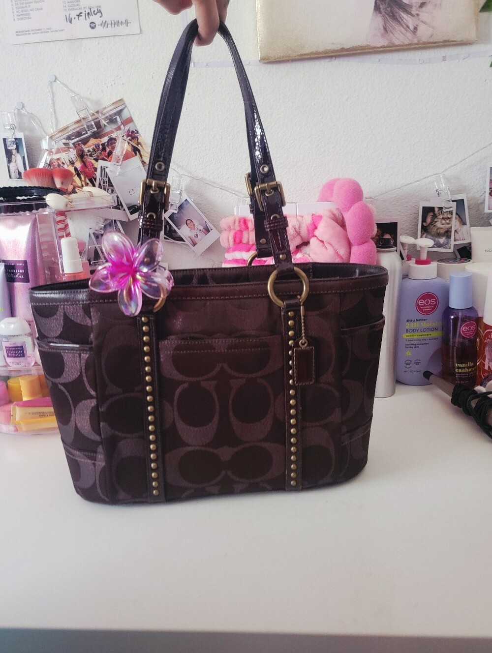 Y2k Vtg Coach Chocolate Brown Signature C Lurex Tote BEAUTIFUL!